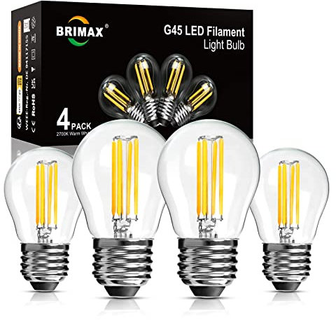 BRIMAX Dimmbare LED E27 Glühbirnen 4W 400 Lumen Energiesparende Lampen ersetzt 40 Watt 2700K Warmweiß G45 mini Flimmerfrei Edison-Filament-Lampe AC230V für Heimbeleuchtung kleine Leuchte 4er-Pack