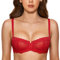 DOBREVA Women's Sexy Lace Balconette Bra Unlined Underwire Open Half Cup Bra See Through Sheer Balcony Bra Lipstick Red 36C