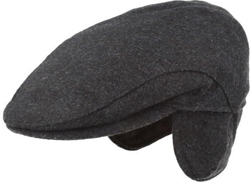 Breiter Herren Winter Schiebermütze mit Ohrenklappen Flatcap Schirmmütze 100% Wolle mit ausklappbarem Ohrenschutz Mütze Hautfreundlich & Bequem