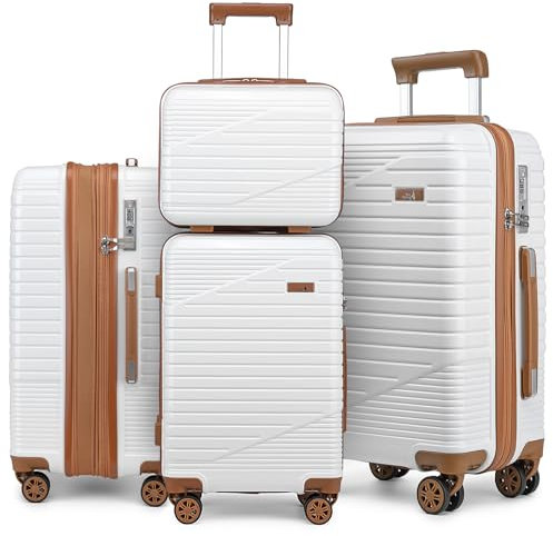 Sea choice Kofferset 4 Teilig Hartschalen Rollkoffer PC Handgepäck Set Beautycase (Nur L Koffer Erweiterbar) Reisekoffer mit TSA-Schloß und 4 Rollen S/M/L/XL