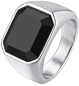 Richsteel Anello indice da uomo, anello 64 nero con grande stampa agata