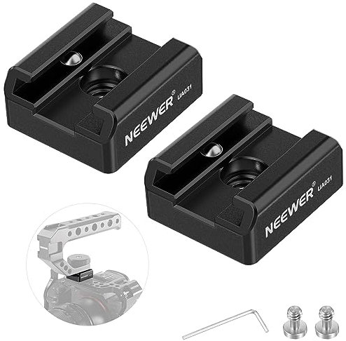 NEEWER 2er Pack Cold Shoe Mount Montage Adapter mit 1/4 Schraube für Blitz LED Monitor Mikrofon, Alu Shoe Halterung mit Anti Twist Pin Anti Rutsch Pad, kompatibel mit SmallRig Cage Obergriff, UA031