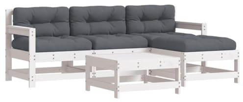vidaXL Loungegrupp för trädgården med dynor 5 delar vit massivt trä, soffgrupp för trädgård, loungegrupp, loungegrupp för trädgård
