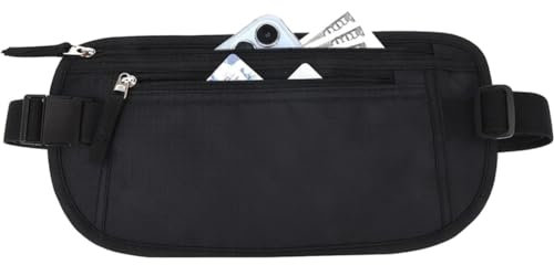 INGJIA Flache Bauchtasche, RFID-geschützt, passend für Reisepass, Reise Versteckbarer Geldgürtel Money Belt zum Sport Reisen Fitness oder Joggen für Geld, Karten, Pass, IDs Schwarz
