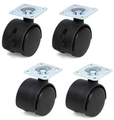 Gedotec Möbelrollen-Set aus Kunststoff | 2 Stück mit Bremse - 2 Stück ohne | Rollen für Möbel | BASIC | Rollen-Ø 50 mm | Tragkraft 80 kg pro Set | Möbel Transportrollen schwarz | Transport Rollen