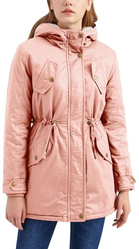 L9WEI Mantel Damen, Damen Warme Gefüttert Atmungsaktiv Winterjacke mit Kapuze Einfarbig Verdickte Übergangsjacke Leichte Winter Softshelljacke Langarm Zip Outdoorjacke