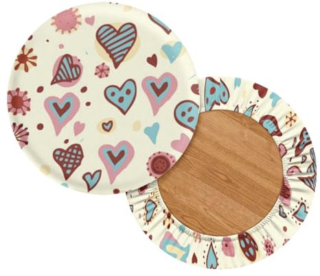 Wanyint Love Heart Print Hockerbezüge, rund, 30,5 - 35,6 cm, waschbar, Barhocker, Schonbezüge, rutschfest, runde Hocker, Stuhlbezüge, Sattelhocker-Bezüge, 2 Stück