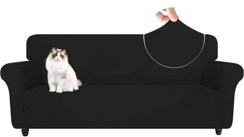 YSTELLAA Stretch Sofa Überzug 3 Sitzer, Elastisch Sofabezug Mit Armlehnen, Jacquard Sofaschoner rutschfest, Universal Sofa Cover Moderne, Couchüberzüge Sofahusse Für Katze Hund, Schwarz
