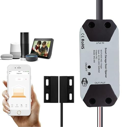 Ouvre-porte de garage intelligent WiFi fonctionne avec Alexa, Google Assistant, SmartThings, commande vocale, contrôle à distance/minuterie (UE)