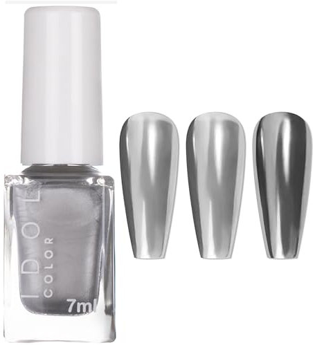 NLFOX Metallic Nail Polish - 3D Mirror Silver - Quick Dry Chrome - Metal Effect - Breathable French Manicure - No UV Lamp