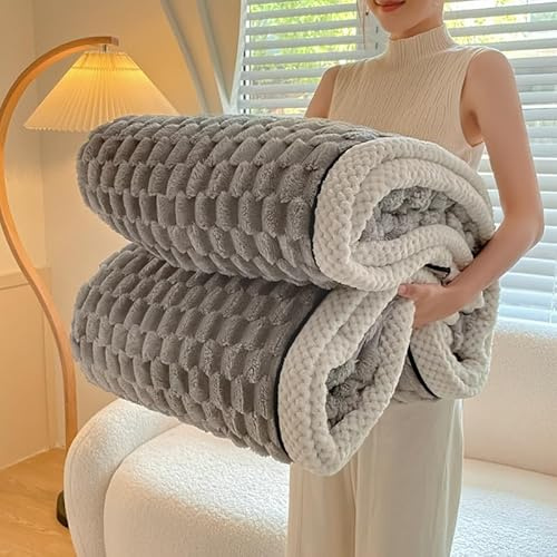 Kuscheldecke Flauschig Dicke Warm Bettdecke Sofadecke Polar Fleece Körnig Fleecedecke Einfarbig Freizeitdecke Weich Sherpa Decke Wohndecke Weiche Reisedecke Getuftet Sofaüberwurf, Grau 150x200 cm