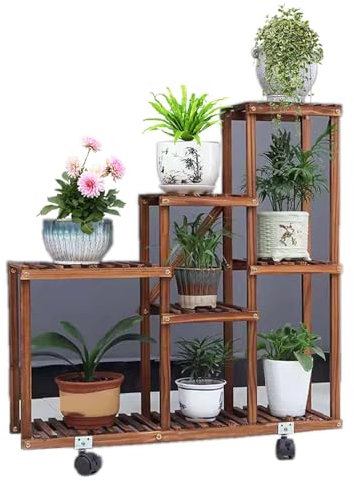HUHJYUGE Blumenregal Holz, Pflanzenregal Holz, Rechteck Pflanzenständer, Pflanzenständer Balkon, Blumenständer Outdoor, Blumentreppe Draußen Groß, Pflanzkörbe Regal, für Balkon, Garten