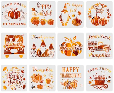 HLIWS Piante Autunno Stencils Set-12 Pezzi Stencil Autunno,riutilizzabili,per il giorno del Ringraziamento,stencil fai da te(20x20cm)