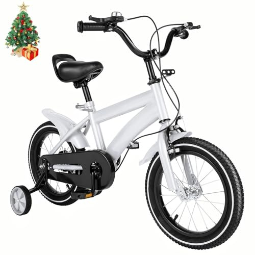 Garbenat 14 Zoll Kinderfahrrad mit Stützrädern Upgraded Kinder Fahrrad für ab 3-6 Jahre HöHenverstellbar Kinderfahrrad für Jungen & Mädchen Jugend Fahrrad für Schulung Outdoor Reiten (Weiß)
