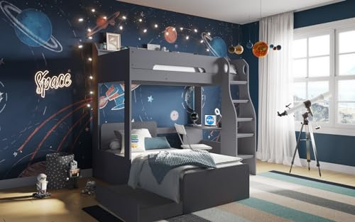 Flair Cosmic L Shaped Wooden Bunk Bed - Grey