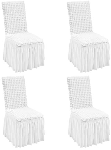 VEVOR Stuhlhussen aus Elastischem Spandex, Universell Passender Stuhlbezug mit Rock, Abnehmbare & Waschbare Schonbezüge, für Hochzeit, Urlaub, Bankett, Party, Feier, Essen (4 Stück, Weiß)