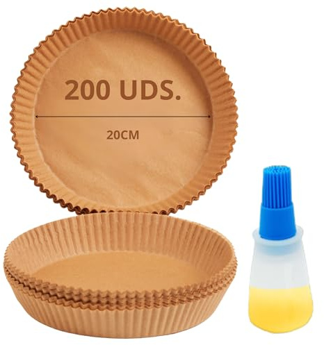 Mypicompany. Papel Freidora Aire Redondo, 200 uds. de 20cm con Dosificador de Aceite. Papel para Freidora de Aire. Papel Air Fryer Redondo.