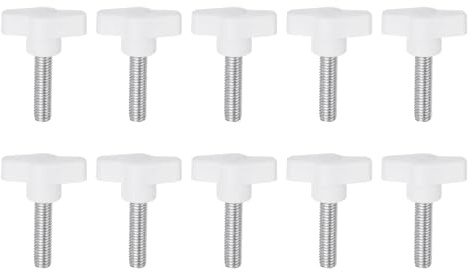QUARKZMAN 10Pcs Vis de Serrage Étoile M8 x 30mm Filetage Mâle Boutons d'Étude en Plastique T Poignées Filetées Serrage à la Main Vis à Oreilles, Blanche.