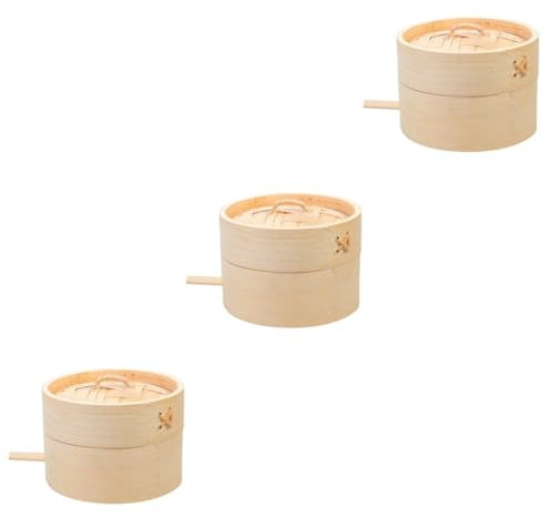 Cabilock 3 Sätze chinesischer Dampfer Kochen Dampfgarer Gemüsedampfgarer Dampfkörbchen Dampfgarer für asiatische Gerichte Dampftopf runder gedämpfter Rost Dampfgarer zum Nachtisch Bambus