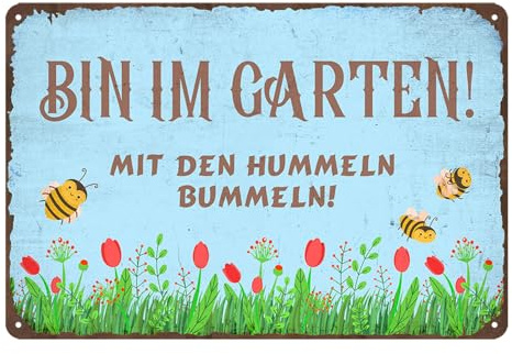 Retro Gartenschilder-Bin im Garten Schild 20x30cm | Metallschild Garten Vintage Dekoration für Balkon Terrasse