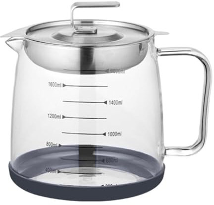 VKEID Ölsieb Topf Fettkanne Edelstahl Ölfilter Krug Sauce Borosilikatglas Öl Flasche Bodensatz Filter Separator Haushalt Essig Krug Öl Lagerung Jar(1800ml)