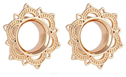 Calefee Flesh Tunnel 6-16mm, Ohr Plug Edelstahl für Damen und Herren 2 Stücke, Ohr Expander mit Vintage-Blumenrand