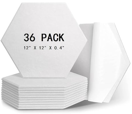 36 Pack Self Adhesive Acoustic Foam Panels,12x10x0.4 Hexagon Soundproofing Acoustic Wall Panels High Density Sound Absorbing Acoustic Panels Soundproof Foam Panels for Studio,Home,Office,White