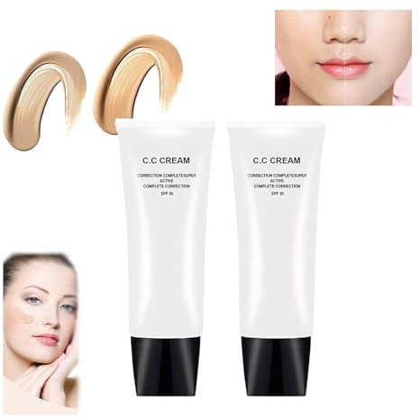 Perbella CC Cream autoregolante per pelli mature, crema Perbella Cc, crema Cc regolabile con SPF 50, crema cosmetica CC, crema idratante (avorio+naturale, 30 g)
