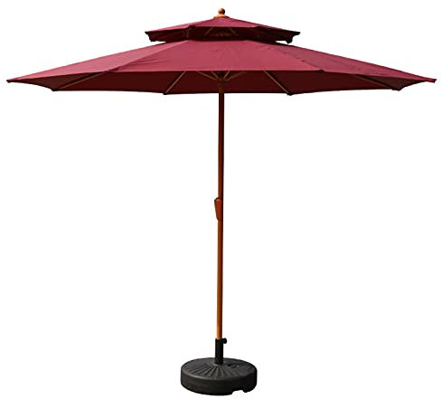 Grand parasol de patio avec base et manivelle, parasol de jardin robuste de 2,7 m pour terrasse, plage et porche, grand parasol de marché, abri solaire imperméable (beige), Rouge