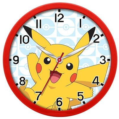 Pokémon Horloge Murale, Design Rond Silencieux Classique, Horloge pour Garçons, Décoration de Chambre d'enfant, Cadeau pour Garçons
