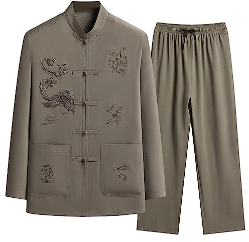 Générique Coton Lin Tai Chi Set pour Hommes - 2 pièces Chinois Traditionnel Costume Tang Arts Martiaux Vêtements Chemises + Pantalon L-5XL