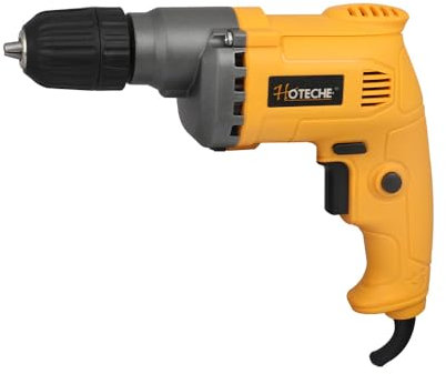 Hoteche 420W Elektrische Bohrmaschine, 0-4500 U/min, 10mm Metall/15mm Holz, 220-240V, 50/60Hz, mit Kunststoff-Spannfutter, Kohlebürsten und Zubehör