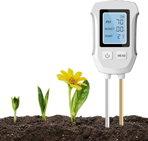 XEERUN Bodenmessgerät 3 in 1 Ph Messgerät Erde, Ph Wert Messgerät Boden, Bodentester Mit Temperatur/Feuchtigkeit/Licht für Gartenarbeit, Farm, Rasen, Landwirtschaft und Outdoor-Pflanzen
