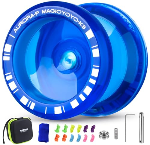 MAGICYOYO JoJo K3 Aurora-p, Profi Yoyo mit Leerlauf und Kugellager | Responsive und Unresponsive Yoyo für Kinder, Doppelzweck Trick Jo Jo für Erwachsene, mit 12-Saiten, Lagersatz, Gehäuse