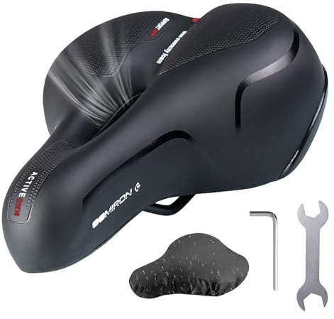 Sella per bicicletta da uomo e da donna, morbida, ammortizzante, traspirante, ergonomica, con copertura impermeabile, strumenti di installazione - rosso