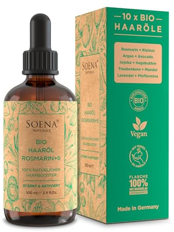BIO HAARÖL ROSMARIN+9 - Wachstumsöle [Für Haarstärkung & Haarwachstum] Mit 10 BIO-Ölen: • Arganöl • Rosmarinöl • Rizinusöl • Lavendelöl uvm. [100% Naturlich] Frei von Zusatzstoffen - Made in Germany