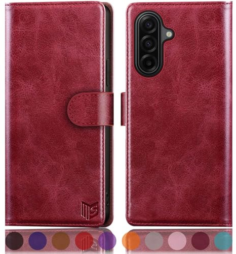 SUANPOT compatible with Samsung Galaxy A17 case with [RFID Blocking][Credit Card Holder],PU Leather Flip Book Protective Cover Women Men for Samsung A17 Phone case Red
