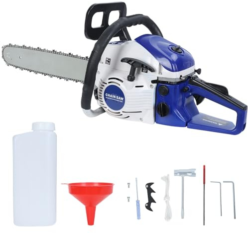 gihusrzx 20 Inch Gas Chainsaw 58cc 2-Stroke Gasoline Powered Chain Saw Handheld Cordless Petrol Chainsaws Mini Chain Saw Cordless Saws for Cutting Wood Outdoor Home Farm Garden Use Blue