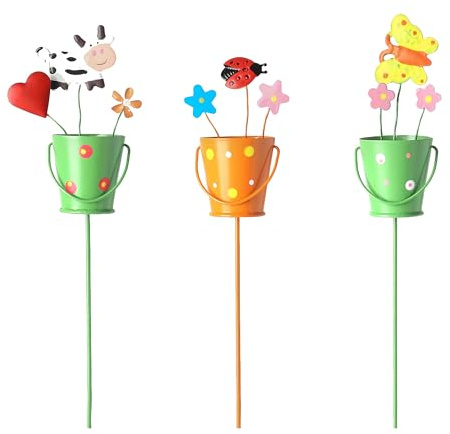 3PCS Iron Metal Flowers for Garden Plug Rod, Simulated Animal Garden Stakes for Plants, Outdoor Garden Flower Pot Lawn Garden Decorations