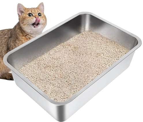 Edelstahl Katzenklo Katzentoilette, Metall Katzenklo für Katzen, 50 x 35 x 10 cm