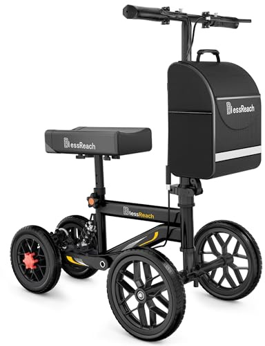 BlessReach Deluxe Medical Scooter Double Handbrake, All Terrain Steerable Knee Scooter Crutch Alternative, for Adults Injured Ankle & Foot Recovery in Blacks