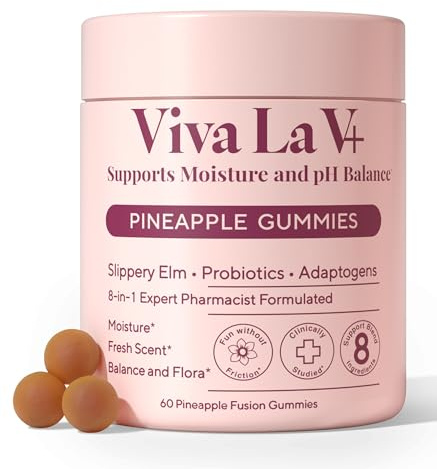 8-in-1 Slippery Elm Vaginal Probiotic Gummies for Women - Intimate Moisture, Balanced pH, Healthy Odor, Yeast Balance & Flora Support + Vitamin C - Tasty Pineapple (60 Count)