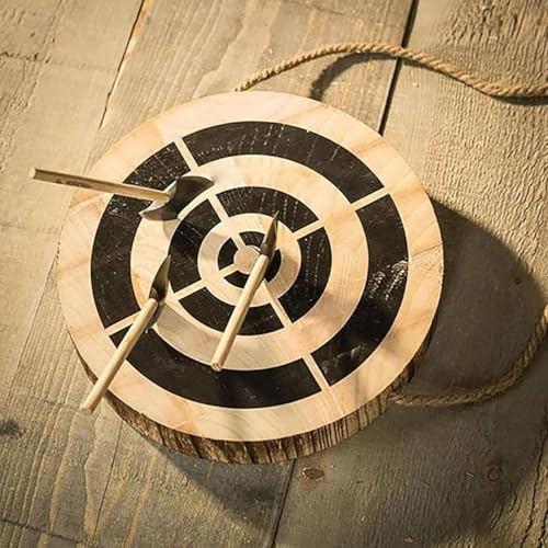 Cibles De Lancer en Bois pour Fléchette, Ensemble avec Trois Haches, Ficelle Incluse, Légère Et Portable