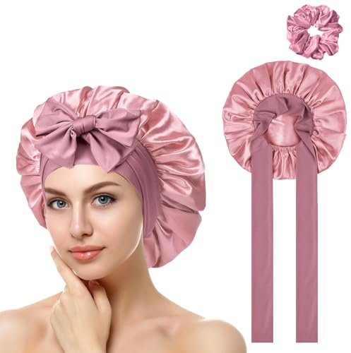 ACWOO Silkeshuva för att sova, dubbelsidig silkeshuva för att sova i håret för natten, bonnet med elastiskt band, satin hårmössa för kvinnor