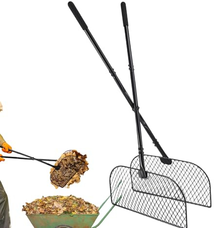 Gihioue Rastrello per prati – Largo antiscivolo lungo con dispositivo di raccolta, raccogli foglie, rastrello molto resistente, per prato, giardino, terrazza e percorsi per la rimozione di e