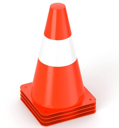 4 Pack Traffic Safety Cones, 23cm Football Cones with Reflective Collars, Sports Training Cones for Football,Skate, Soccer, Outdoor Games, Festive Events