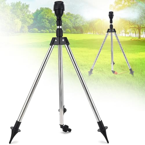 BIZOI Rotating Tripod Sprinkler, Rotating Tripod Sprinkler Impulsregner mit Stativ und Schlauchverbinder 1/2 Zoll, 360°Rotierende Rasensprinkler für Große Flächen, Hof, Garten, Rasen
