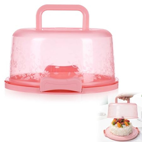 Megcdtr 10 Inch Cake Carrier, Clear Plastic Cake Containers(Pink)