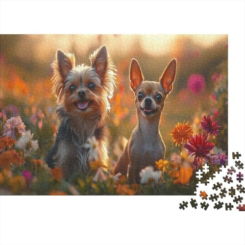 Cani Piccoli Puzzle 1000 Pezzi Cartaceo per Adulti Prato Fiorito Gioco di Puzzle 1000 Pezzi Relax Arredo Regalo Festa 52x38cm/1000pcs
