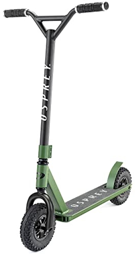 Osprey Dirt La Trottinette Tout-Terrain et Descente Adulte/Ados - Avec Plateau Aluminium Épais, Guidon BMX Acier Chromoly, Pneus 200 mm Crampons Caoutchouc Profonds, Frein acier Inox - en 5x Couleurs